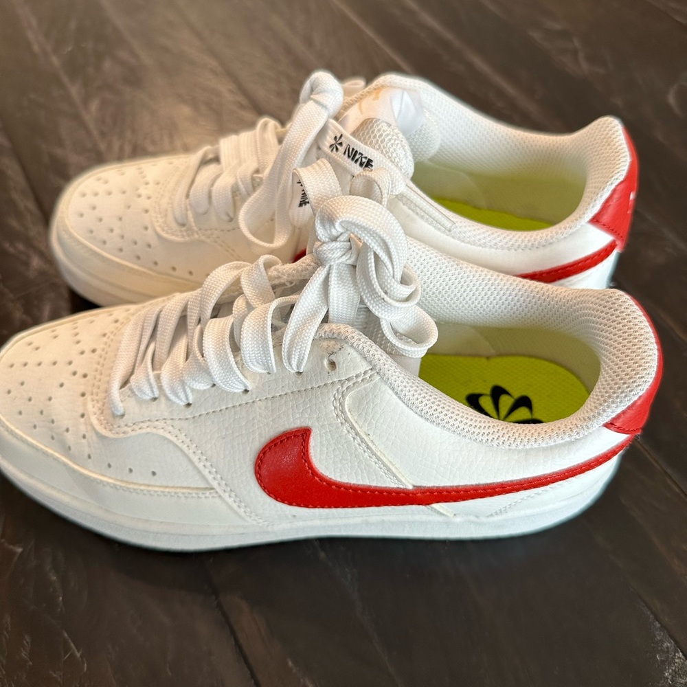 Nike, tennis shoes, red, and white and good condition